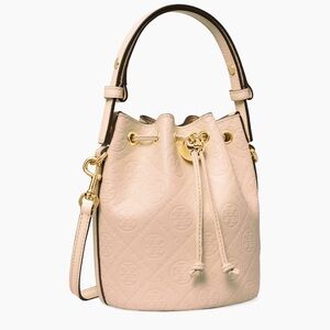 NWT Tory Burch T Monogram Pink “Blush” Leather Mini Bucket / Crossbody